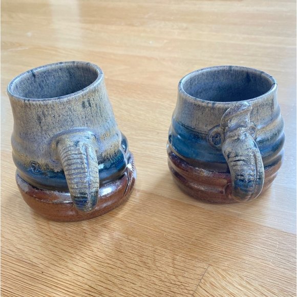 New Handmade Studio his/her Pottery mugs, signed, earth tones, blue, glazed - Picture 4 of 9